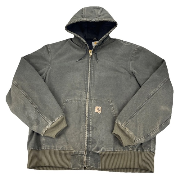 Vintage Carhartt Hooded Jacket Quilt Lined Size XL Army Green Y2K Work Grunge - Picture 1 of 12
